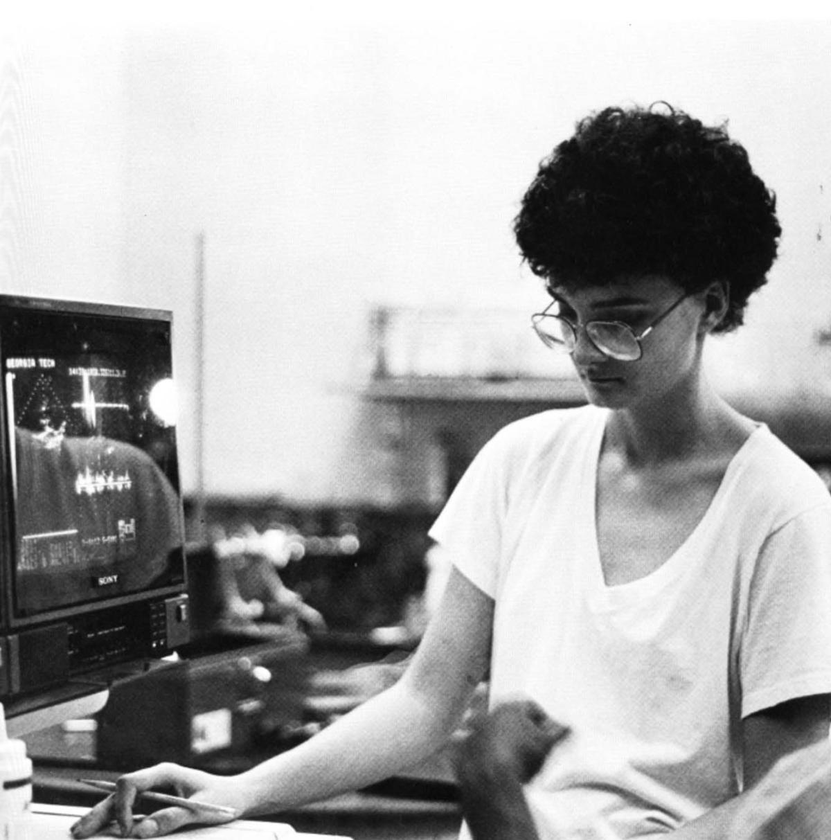 Student in biofluidics lab, 1986